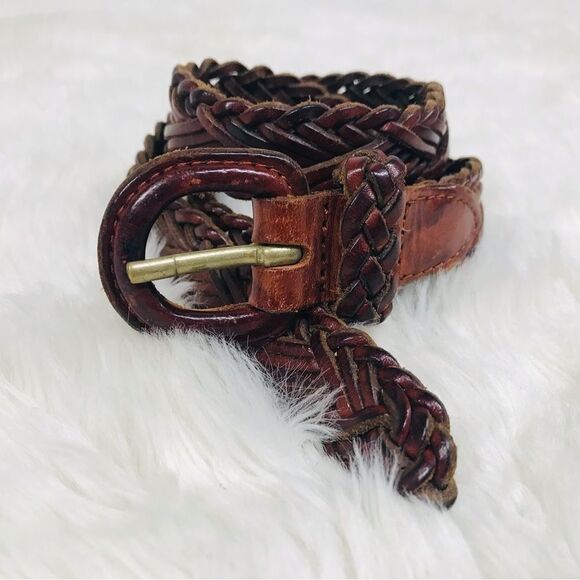 VINTAGE Y2K Brown Braided Genuine Leather Belt Woven Whiskey Cognac Size XS XXS - Picture 4 of 10
